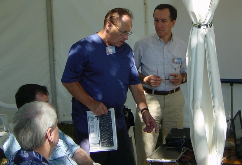 ../Images/Jimmy-W6JKV with Costas-SV1DH trying to sort out the complexities of a Slate computer!.jpg